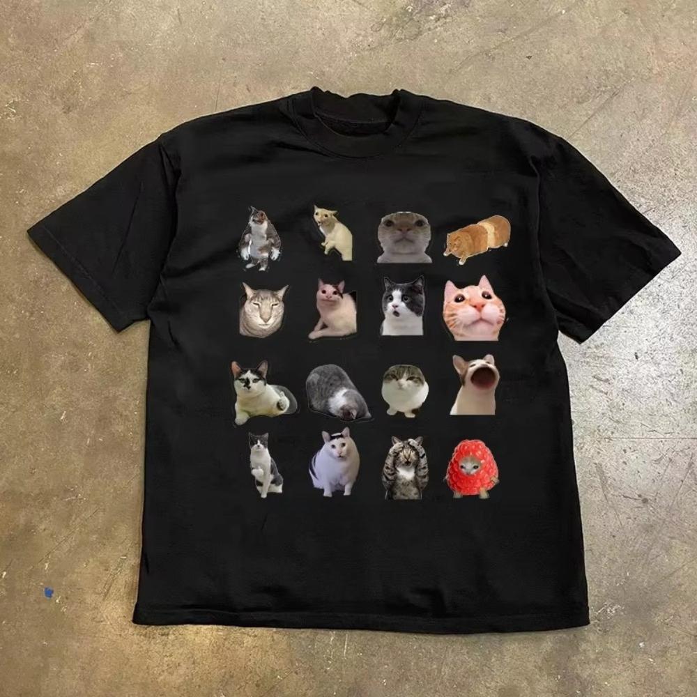 

Funny Cat Memes American Retro Cotton Summer Casual Wear Suitable for Unisex and Women Printed T Shirt Cat Lovers Gifts 4XL