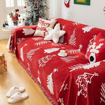 Christmas Sofa Towel Holiday Home Living Room Decoration Sofa Cover Towel Red Festive Double-sided Usable Cover Cloth