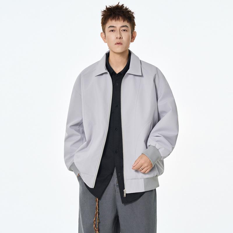 Coat Men's Lapel Jacket Autumn and Winter High Street Handsome Joker Solid Color Loose Casual.