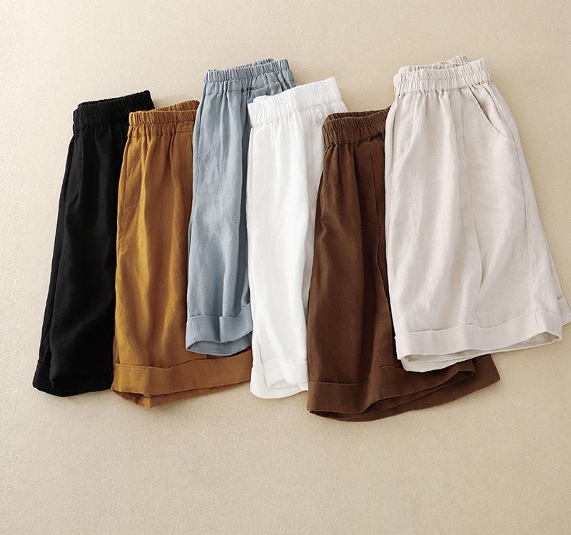 2024 Women's High Waist Cotton Linen A-line Shorts - Summer Elastic Wide Leg Casual Five-Point Pants
