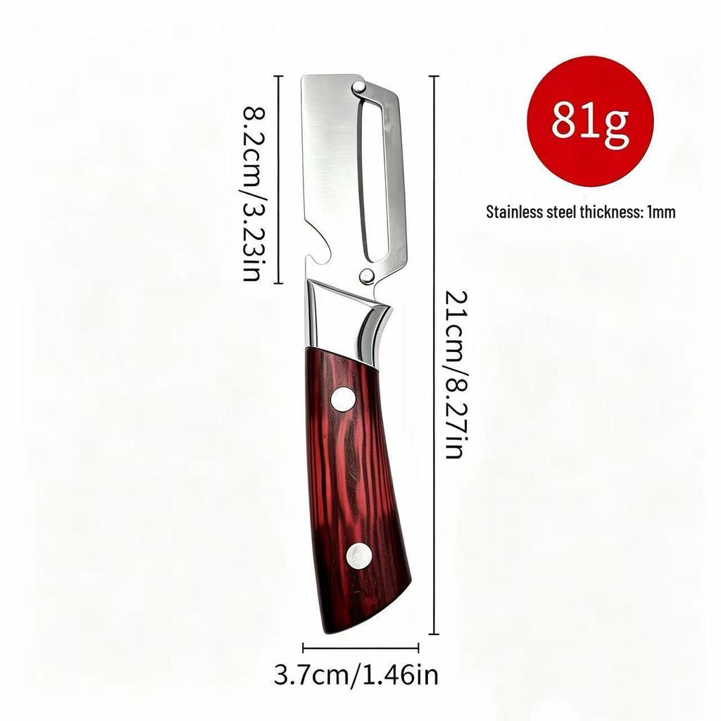 Multi-functional Wooden Handle Stainless Steel Peeler & Melon/Scallion Slicer