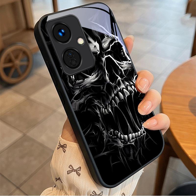 Gothic Thorn Skull Art Black Glass Phone Case For OnePlus 6 6T 7 7T 8 8T 9 10 Pro 11R 12R 13R Nord CE 2T 2 3 Lite N20 N30 Cover