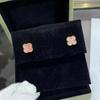 Four-Leaf Clover S925 Silver 9mm Stud Earrings with Red Agate, Black Agate, Turquoise, Butterfly, White Shell, Gray Shell, and Pink Shell for Women.