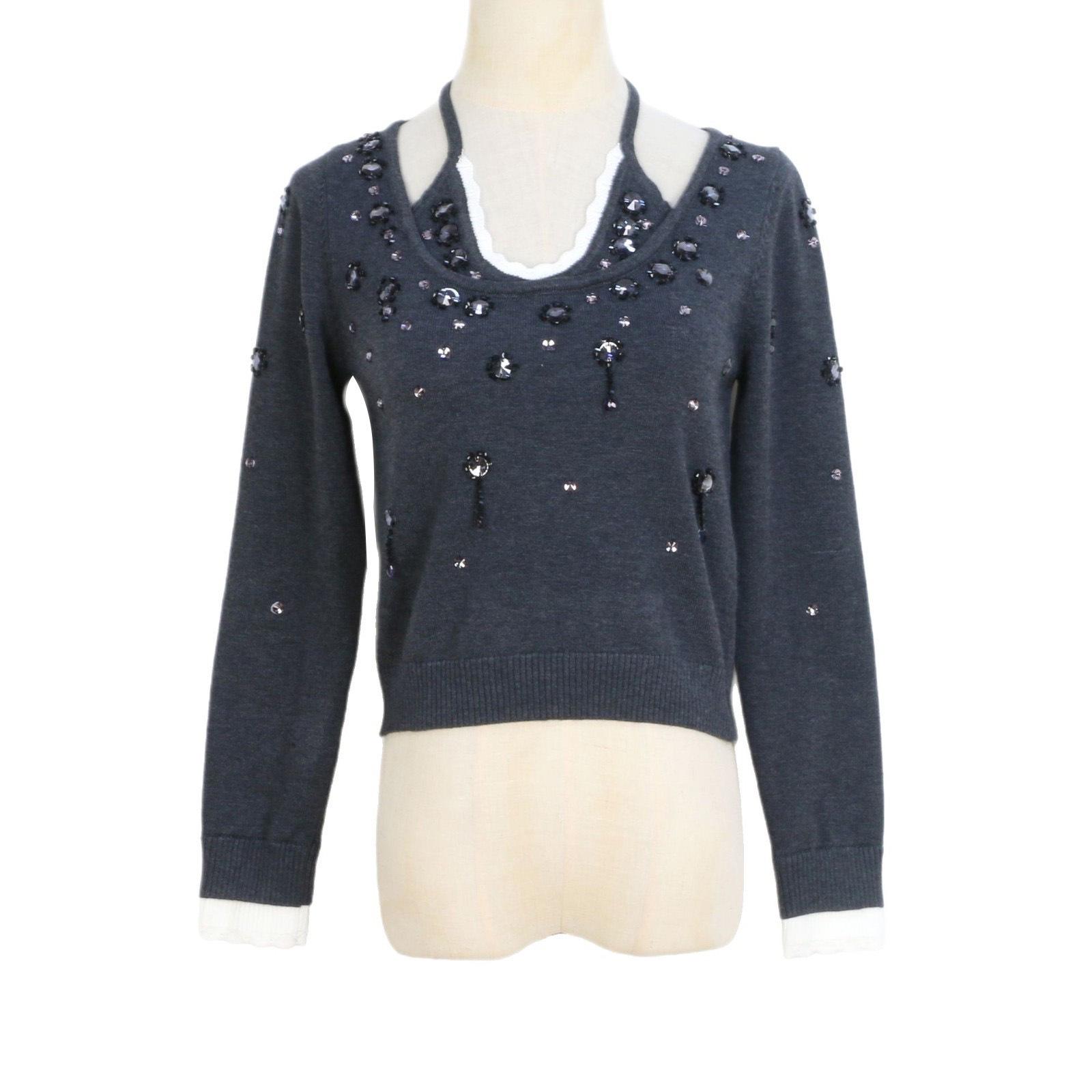 

Lafite Autumn/Winter Lace-Up Embroidered Floral Knit Cardigan for Women M