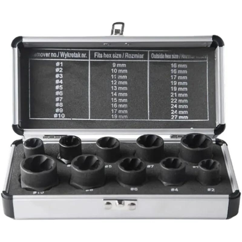 

10Pcs Screw Nut Extractor Rusted And Damaged Nut Disassembly Toolbox Sliding Nut Extraction Tool Set Household Portable Tool Kit чорний
