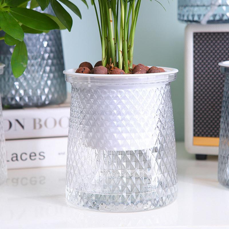 1Pc Modern Double-layer Self Watering Plant Pot Transparent Plastic Flower Vase Lazy Potted Flower Pot Hydroponic Flowerpot Deco