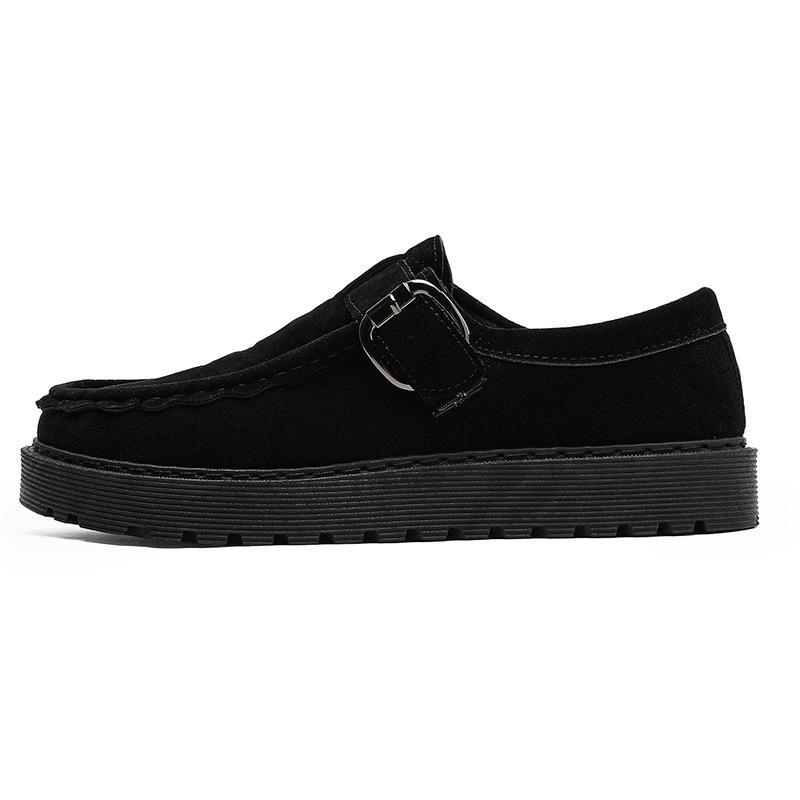 2025 Autumn New Thick-soled Loafu Kangaroo Shoes Men's One-pedal Flat-soled Muffin Bottom Belt Buckle Lazy Single Shoes