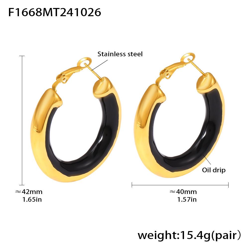 Qiong Yao European Style Circle Drip Oil Earrings, 18K Gold-Plated Stainless Steel, Hypoallergenic, Color-Retentive, Women's.
