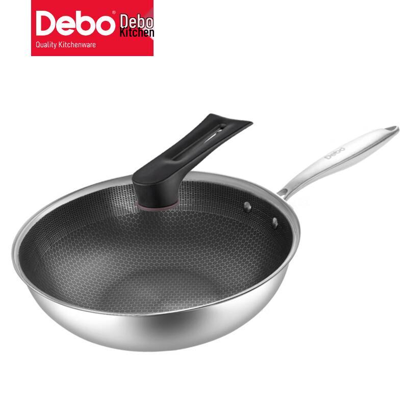 Debo Karn 32cm Stainless Steel Wok with Lid