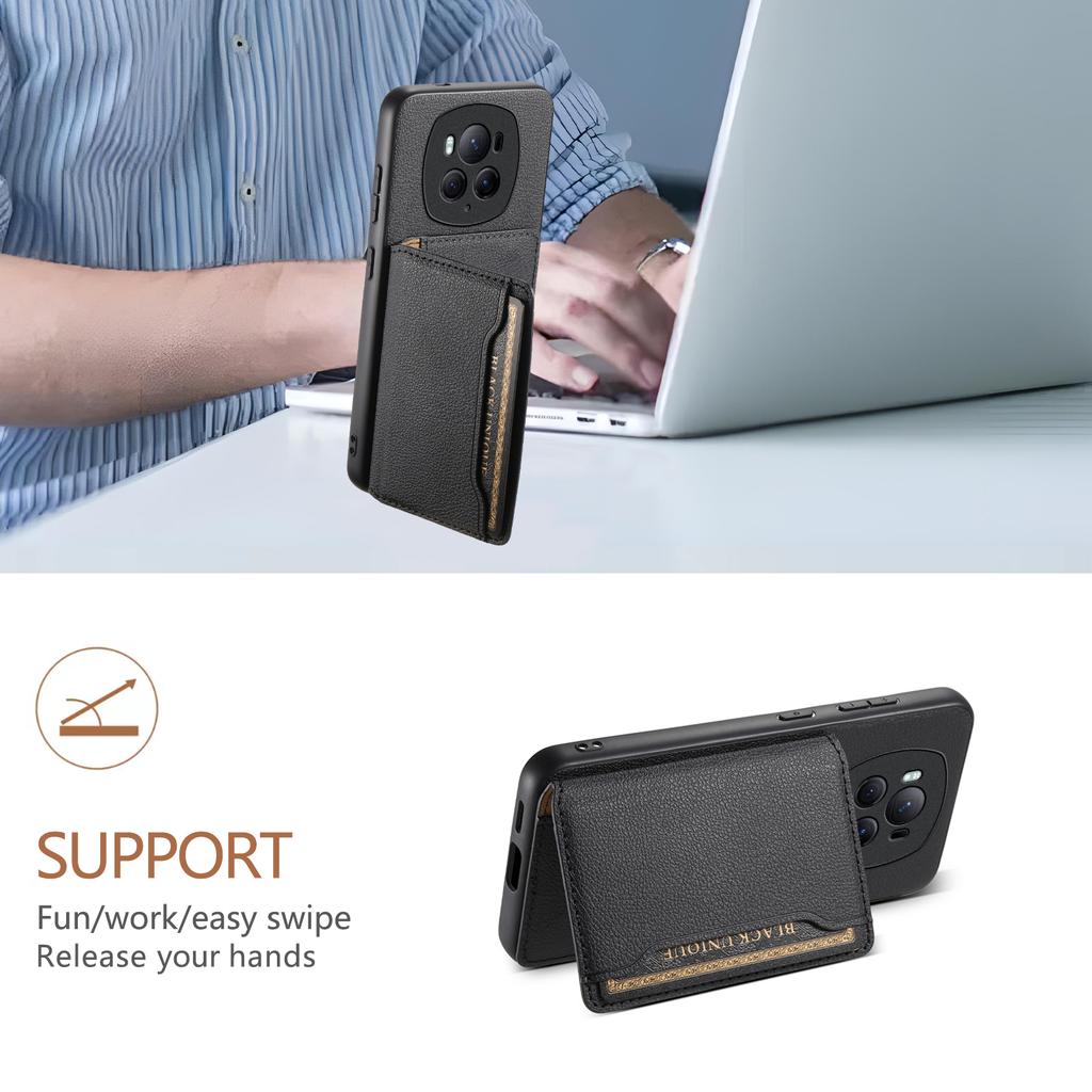 For Honor Magic6 Pro 5G Case Kickstand Drop-proof Leather Coated PC+TPU Back Phone Cover