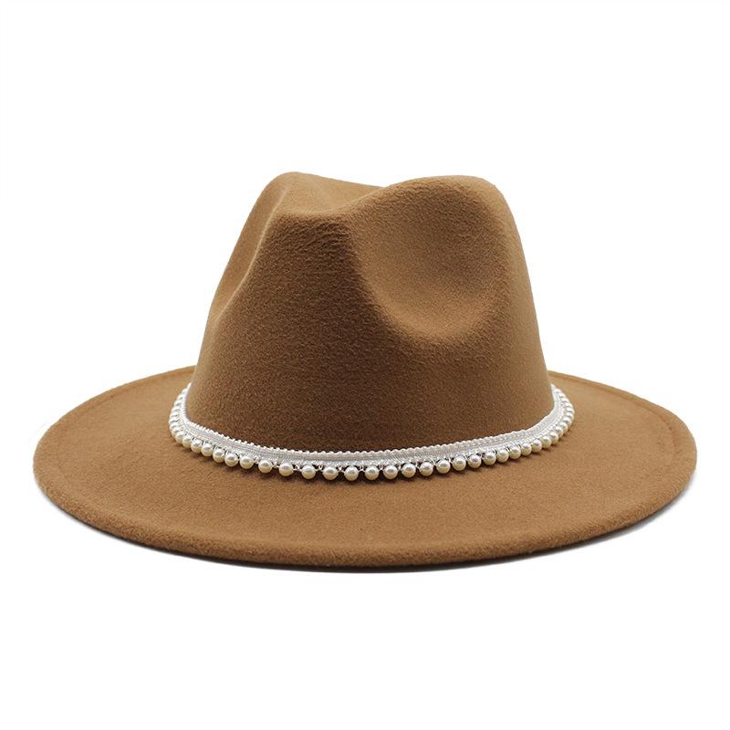 Autumn And Winter New Ribbon Hepburn Style Broad Brimmed Hat Fashion Flat Brim Top Hat Men And Women Woolen Fedora Hat