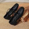 Retro Medium Thick Heel Women's Shoes Lightweight Mary Jane Shoes Cross Strap Square Toe Small Leather Shoes Shallow Mouth Casual Shoes