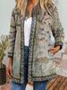 Women's Crew Neck Long Sleeve Cardigan Oversized Vintage Ethnic Print Plus Size Open Front Jacket Casual Outerwear