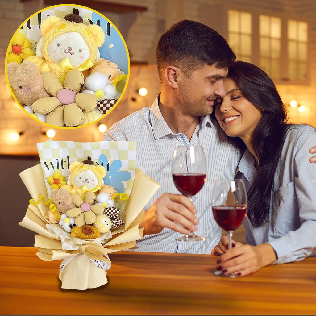 Plush Bouquet Doll, Hand-made Cartoon Plush Bouquet, Artificial Flowers & Plush Toys Birthday Wedding Graduation Valentine's Day Christmas Bouquet