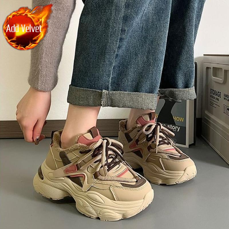

Женские облегающие спортивные туфли на шерстяной подкладке для зимы, Новые многофункциональные модные женские туфли в корейском стиле на толстой подошве 40