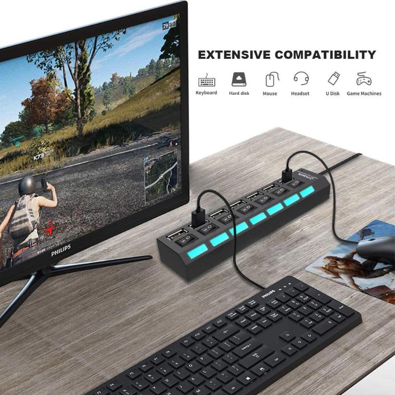 USB 2.0 HUB 4/7 Port Multiple Expander With ON/OFF Switch Multi USB Splitter Hub 4ports 7ports Adapter Computer Accessories