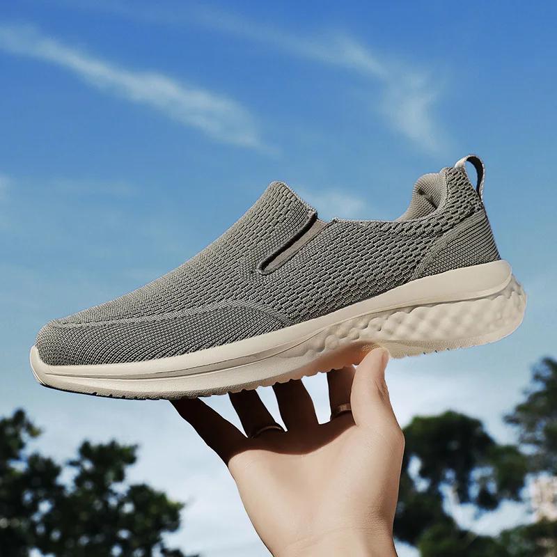 Fashion Men's Breathable Sports Casual Shoes Mesh Upper Soft Bottom Dad Store Mid-Aged And Elderly Walking Shoes Low Heel Slip-On