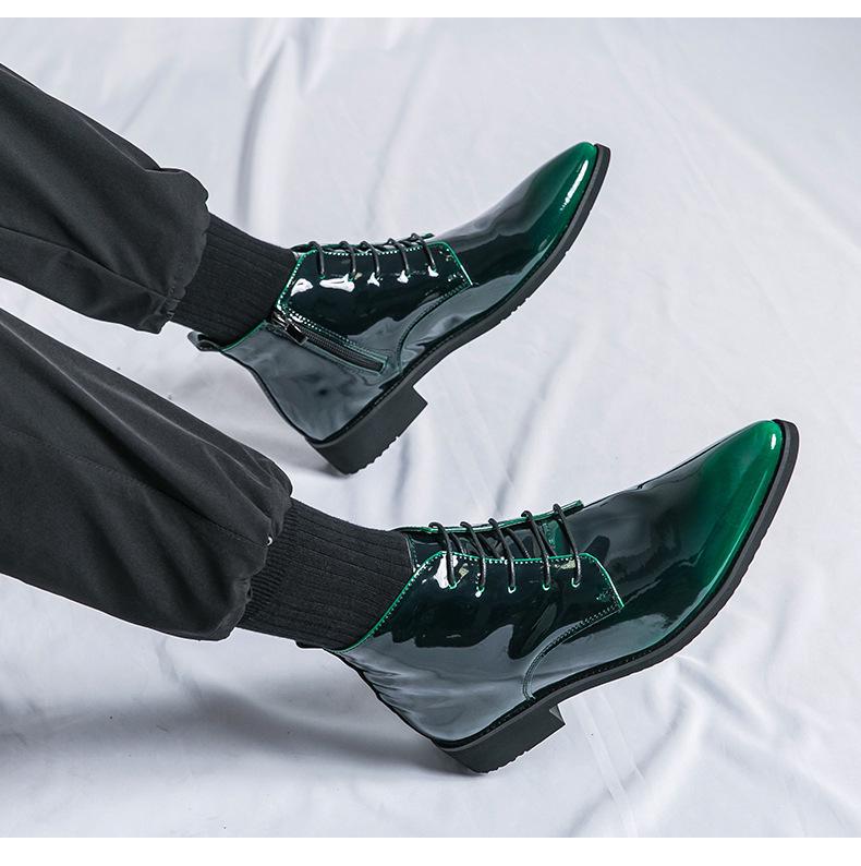 Men's Autumn High-Top Pointed Toe Boots - Trendy Martin Style, Stylish Patent Leather with Side Zipper.