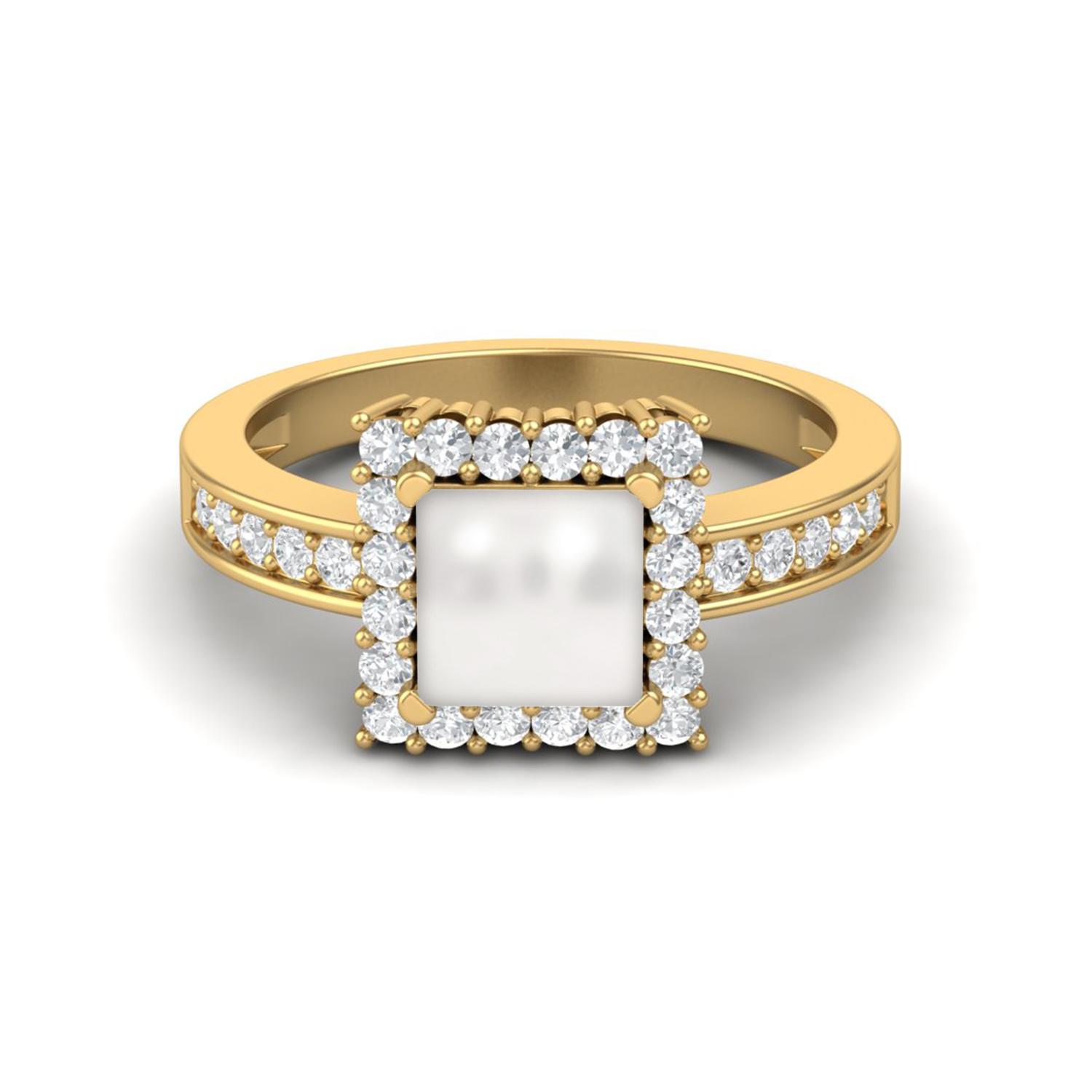 

6 MM Square Cut Pearl Gemstone Solitaire Accent 925 Sterling Silver Gold Vemreil Women Wedding Ring 12 жёлтый