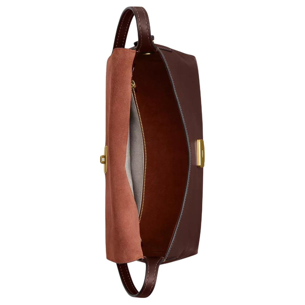 Coach Chelsea 30 Chiusura a Pressione Fodera in Scamoscio Tasca con Zip Borsa a Spalla in Pelle a Grana Naturale Grande Borsa a Spalla da Donna Marrone Acero CDS58-B4MPL
