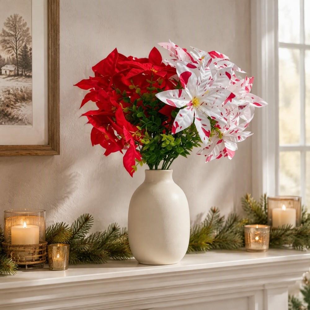 UV Resistant Artificial Poinsettia Bouquet 36cm Xmas Faux Poinsettia Fireplace