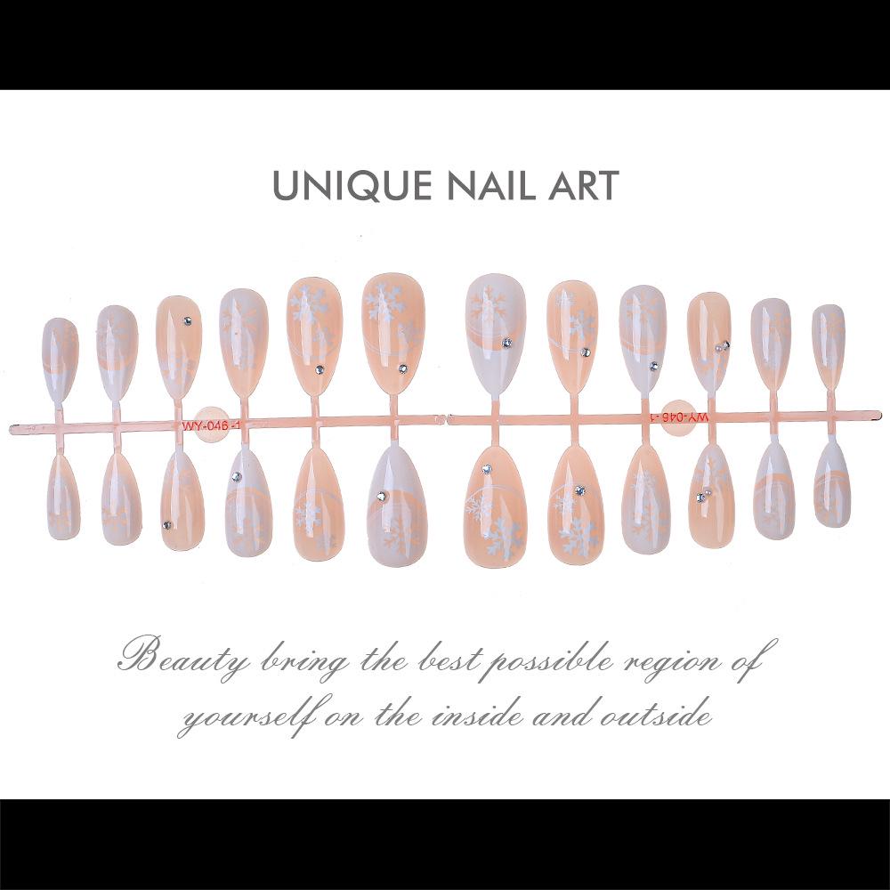 Winter Sparkle Diamond Snowflake Nail Art - 24 Almond-Shaped French Wearable Nails