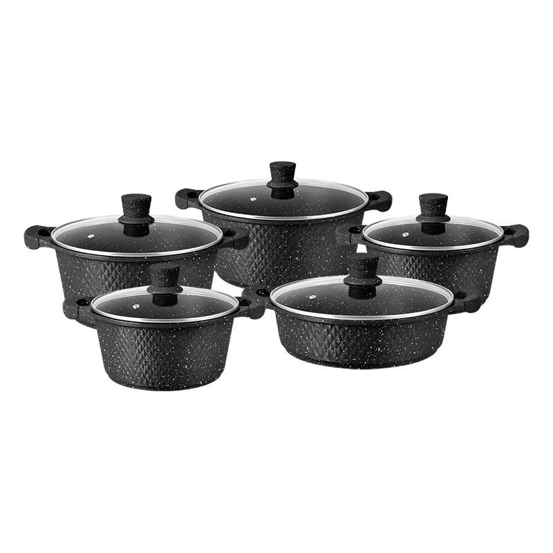 

ZISIZ Small Diamond Style Cast Aluminum Marble Soup Pot Set
