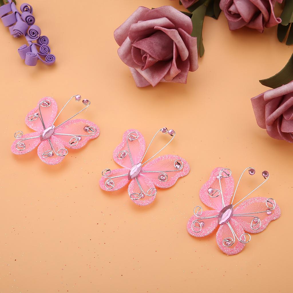 24 Stück Durchscheinendes Netz Draht Glitzer Schmetterling Hochzeitsfeier Kleiderdekoration DIY Zubehör Rosa