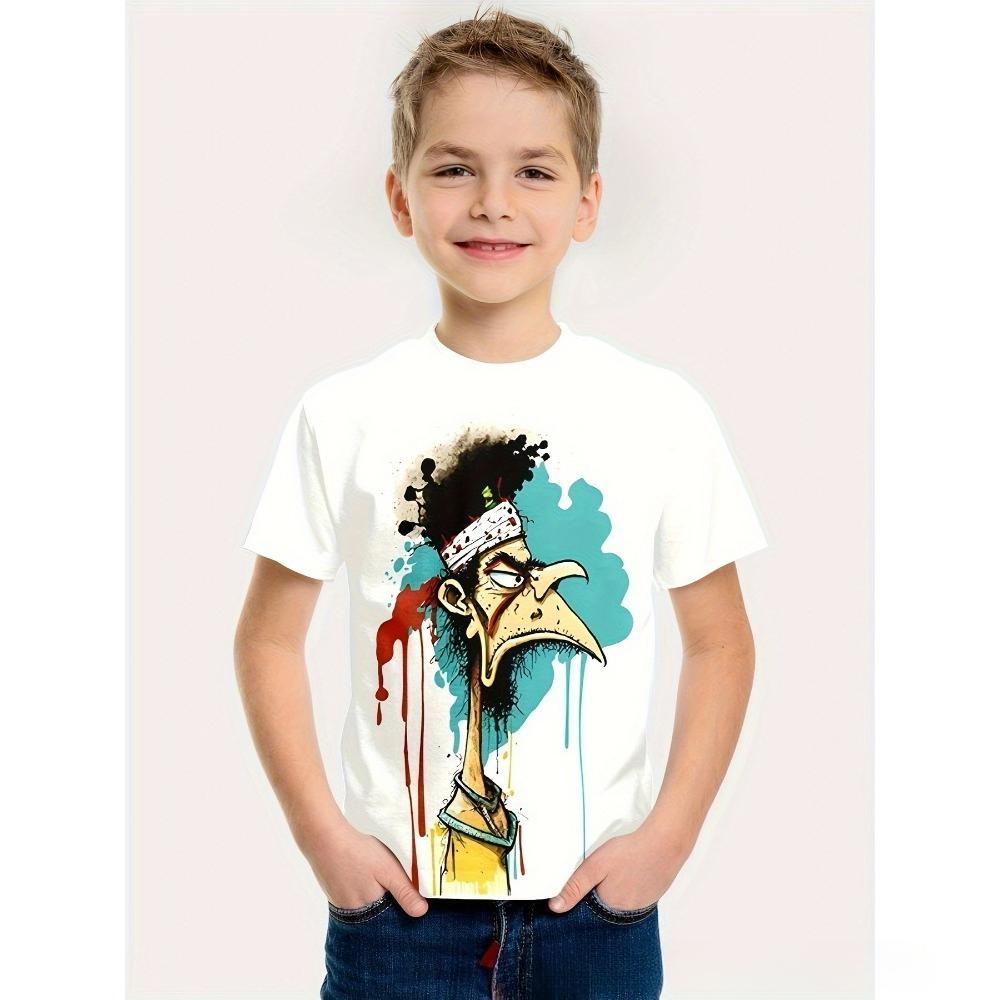 Children's Funny Series 3D Digital Printed Boys' Casual and Comfortable Round Neck Short Sleeved T-shirt