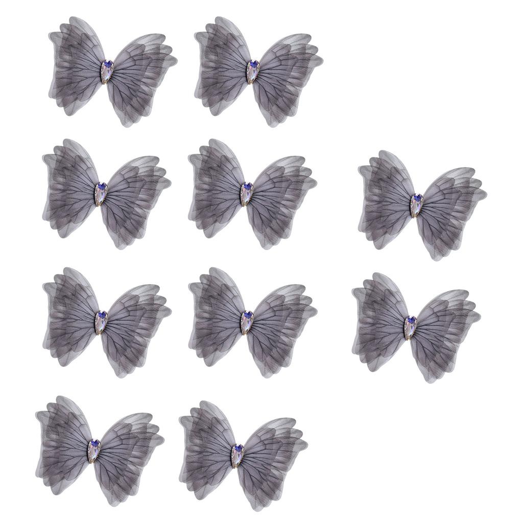 5 Layer Tulle Butterfly Applique Craft Kits with Crystal Droplet for Handmade Garment Hair Clip Project Accessory 10PCS