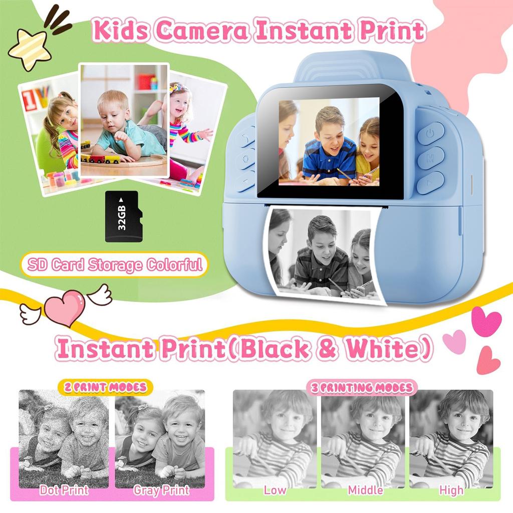 Kids Camera Instant Printing High-Definition Thermal Paper Toy Capture Print on the Spot Fun Children's Favorite