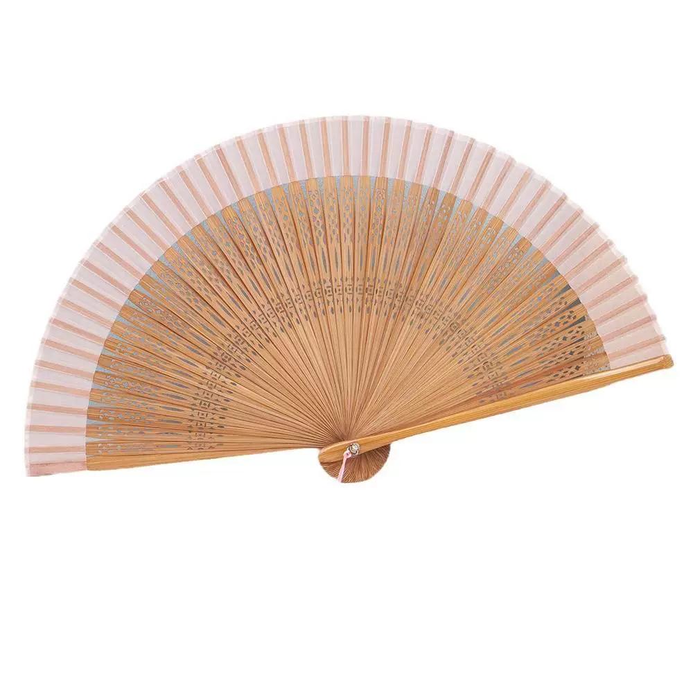 Chinese Style Hanfu Portable Mini Folding Fan, Solid Color, Hollow Carving, Elegant, Summer Daily Use Small Fan