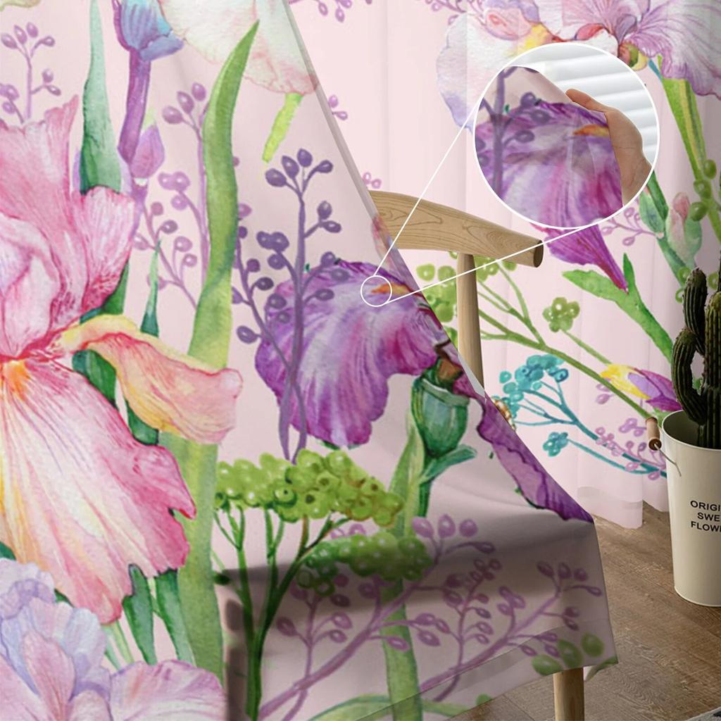 Flower Butterfly Leaf Printed Tulle Curtains Modern Sheer for Bedroom Balcony Window Decor Creative Home Fashion