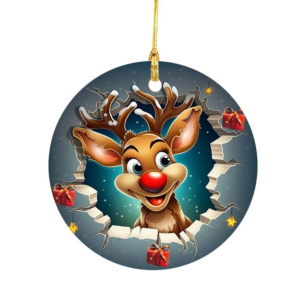 Elk Christmas Break Through Ornament 2D 2D Acrylic Hanging Ornaments  Party Props