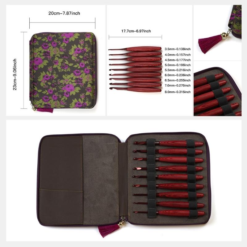 9Pcs Aluminium Crochet Hook for Knitting Ergonomic Wood Handle Crochet Hooks Yarn Craft Tool for Beginner 3.5-8.0mm