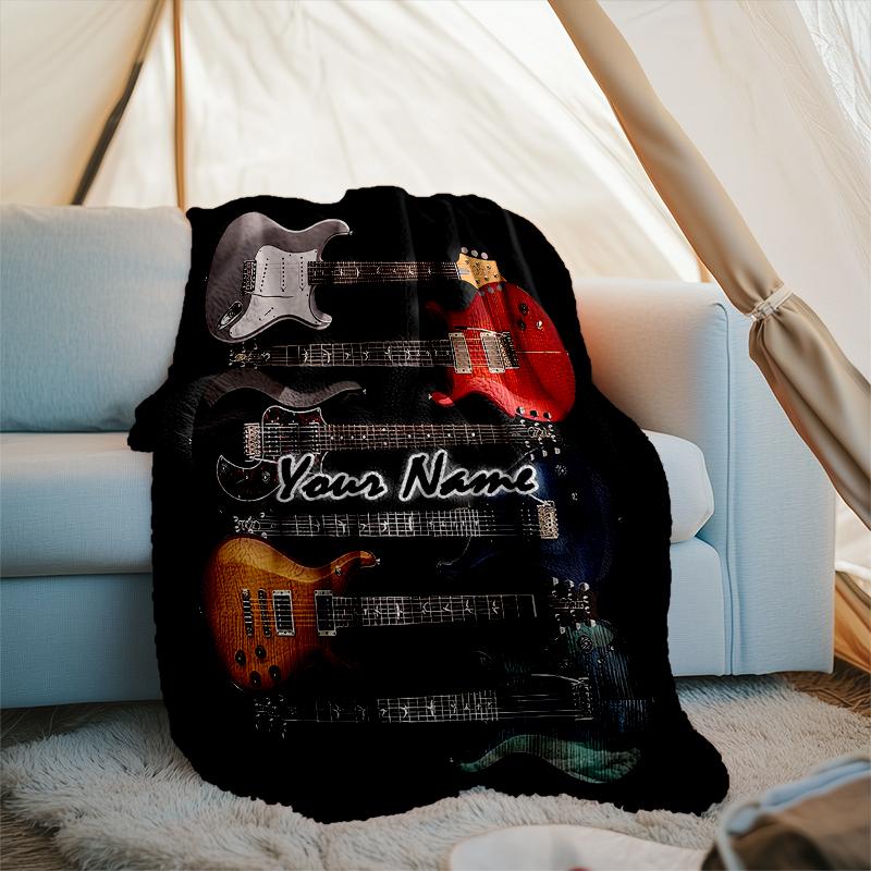 1PC Custom Name Guitar Collection Artwork outdooor Flannel blankets Patterns Throw Blanket All-Season Soft Gift for Couch, Bed, Camping gifts
