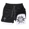 Muay Thai Kick Boxing MMA Shorts Cross Christian God Men Women Unisex Double Layer Quick Dry Breathable Sport Gym Fitness Workout