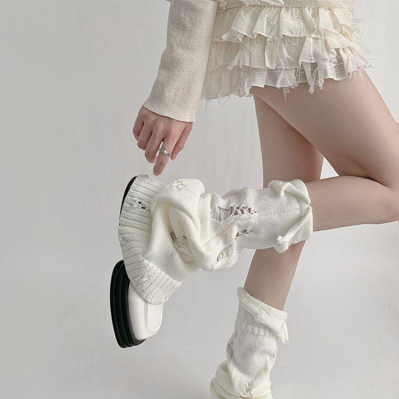 Autumn Winter Japanese Style Knitted Hot Girl Leg Warmers Cuffed Ripped Y2K Subculture Cute Versatile Leg Flared Mouth
