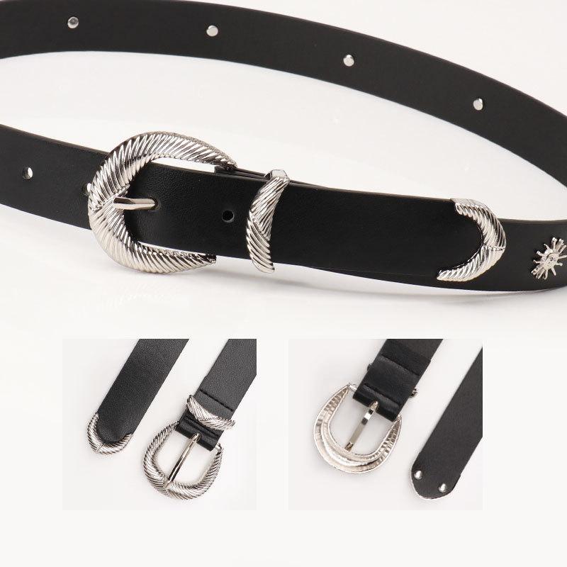 Belt Female Sunflower Rivet Belt Threaded Alloy Three-Piece Buckle Jeans Decorative Belt