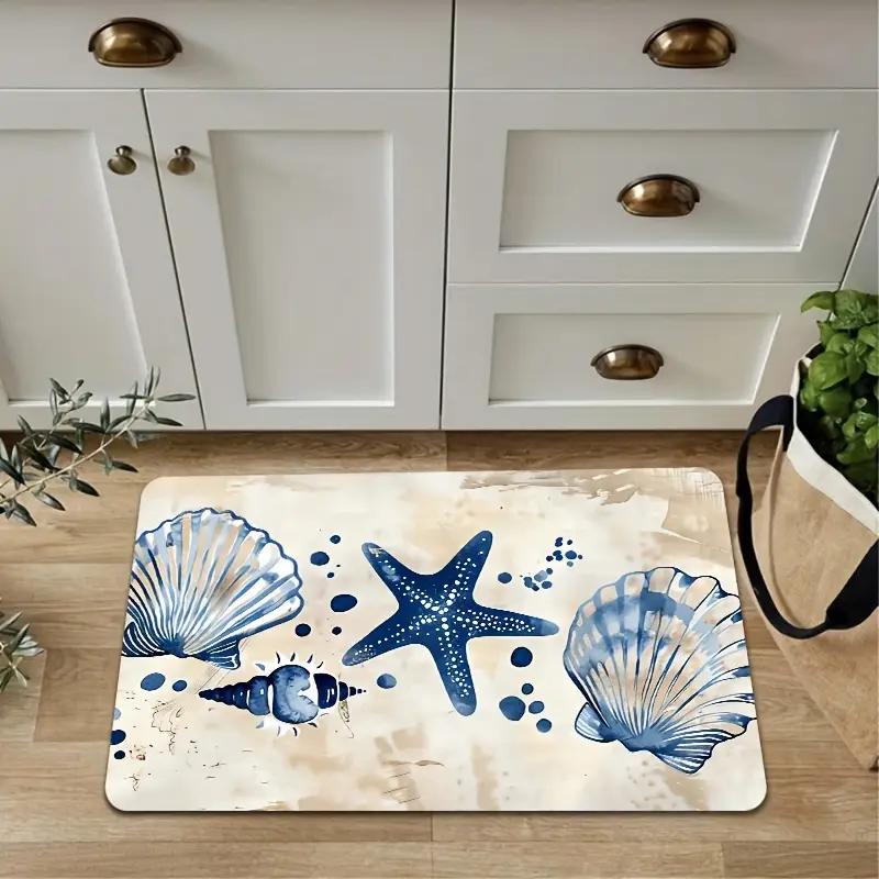 

Beach Sea Star Shell Kitchen Mat Welcome Entrance Doormat Decor Corridor Balcony Laundry Room Rugs Bathroom Anti-slip Foot Mat 40x60cm 16x24inch