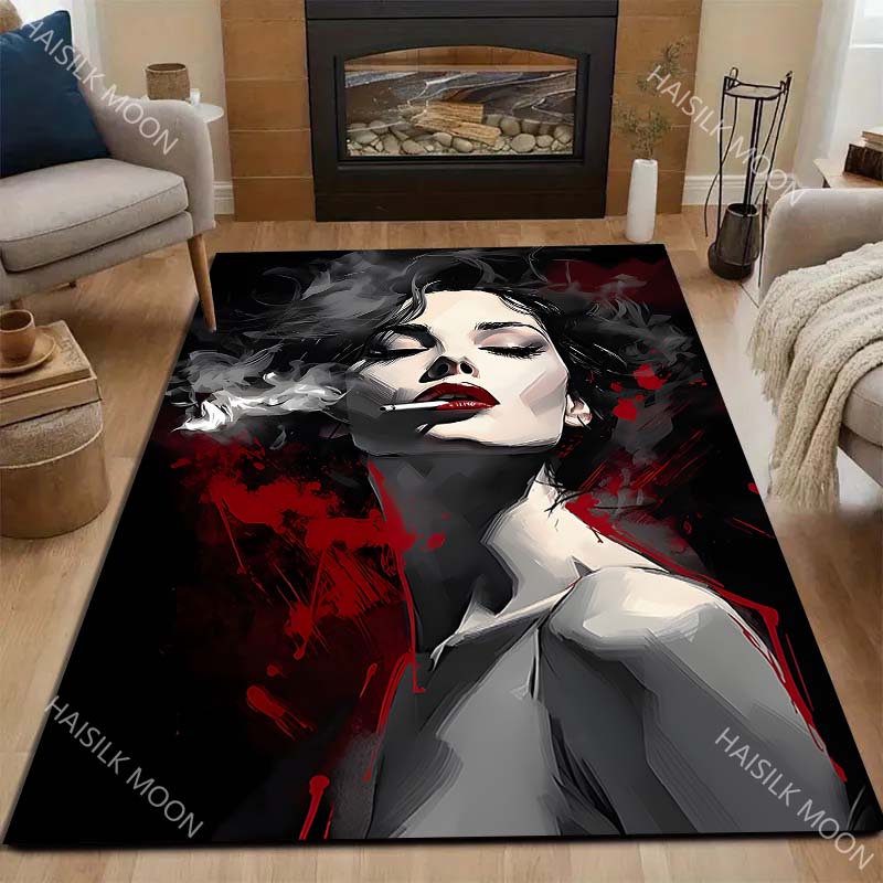 1PC Abstract portrait, red smoke Carpet for Living Room Bedroom Sofa Home Decor Rus Non-slip Floor Mat Luxury Gift