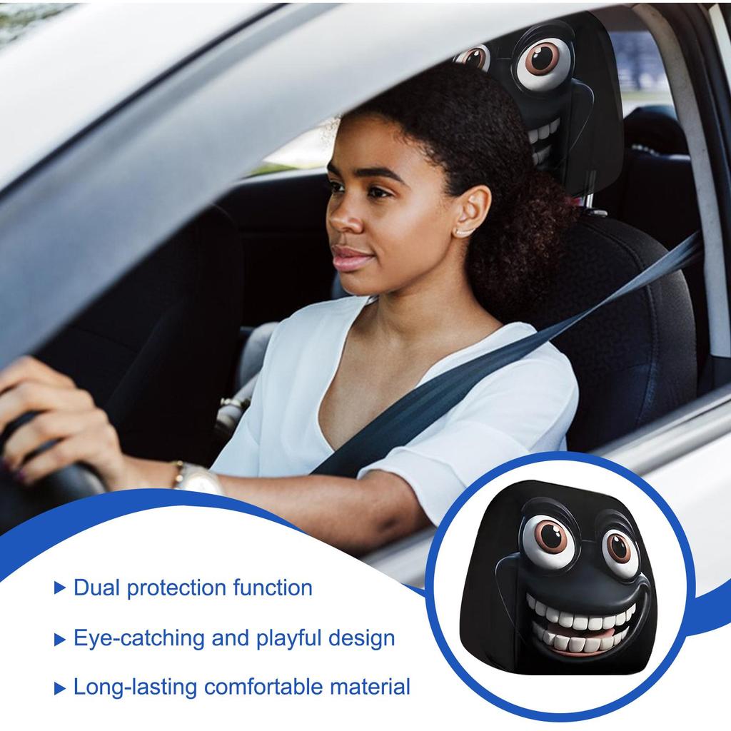 2pcs Halloween Funny Car Headrest Pillowcase Cute Cartoon Eye Car Headrest Seat Protector Anti-Scratch Vehicle Accessories