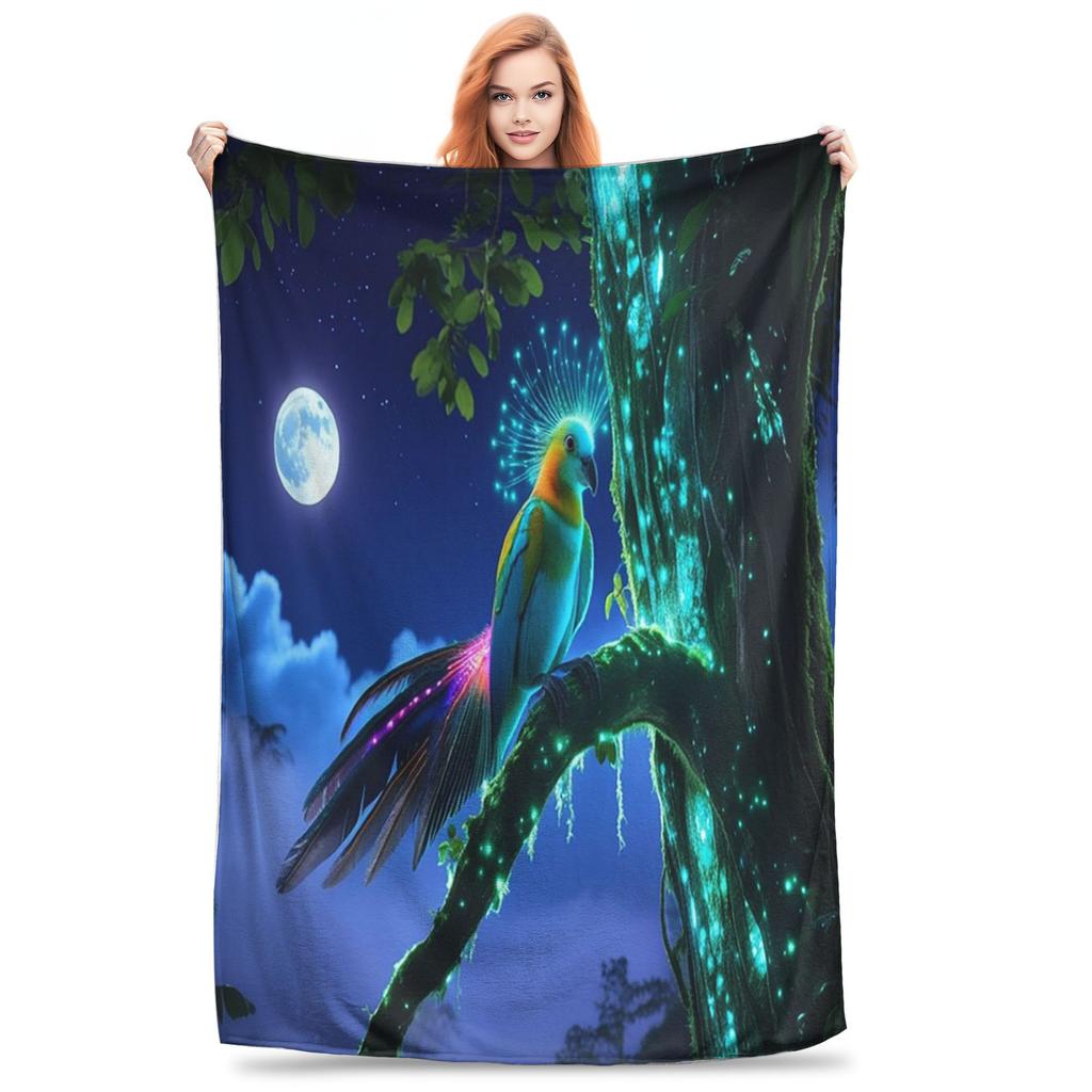 Bioluminescent Bird Mystical Rainforest Night Blankets Fleece Throw Blanket for Couch Bedding Outdoor Throws Bedspread Quilt
