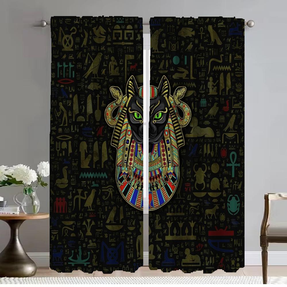 Modern Living Room Curtains 2 Pieces Art Mural Cat Tulle for Bedroom Shades Window Curtain Halloween Decoration Partition Camera