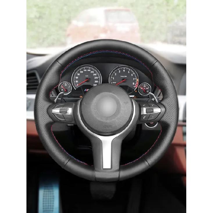 Black Leather Red Blue Line For BMW M Sport F30 F32 F36 F20 F10 F12 F45 F48 F15 F16 F25 F26 Car Steering Wheel Cover Hand Sewing