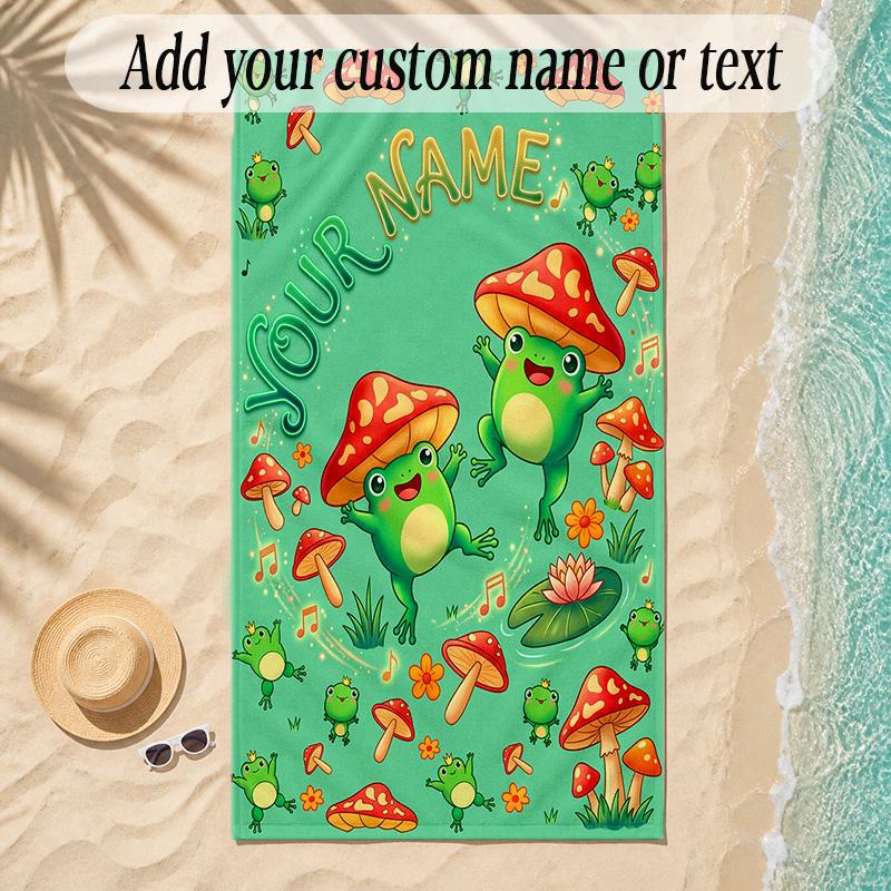 Frog Theme Soft Beach Towel Personalized Custom Name Text Towel Portable for Beach Pool Travel