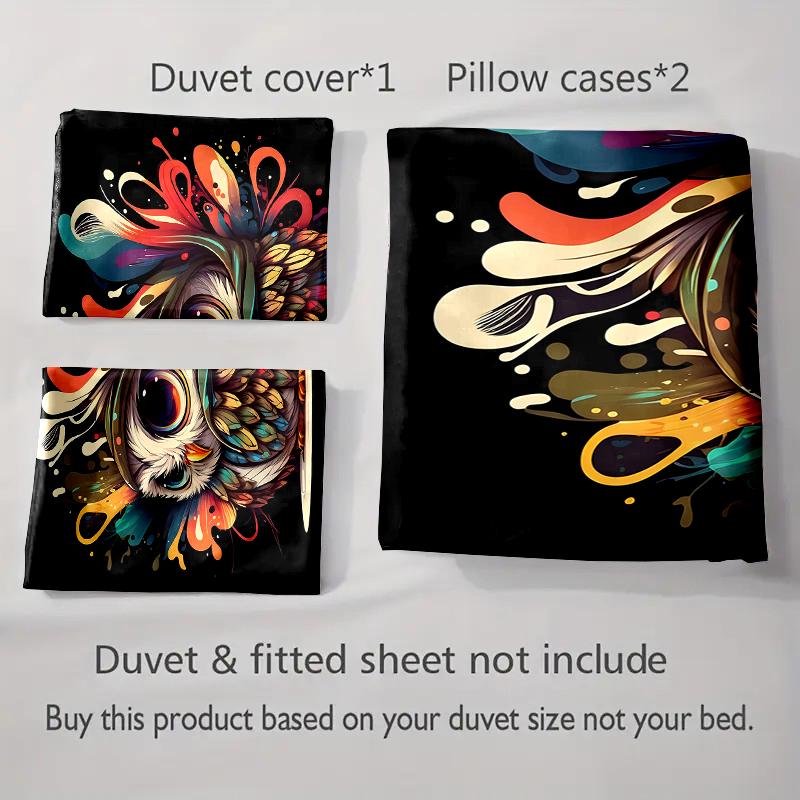 Colorful Owl Artwork Bedding Duvet Cover Sets Duvet Covers Pillowcases Gifts (1 * Duvet Cover 2 * Pillowcases, Without Duvet Insert)