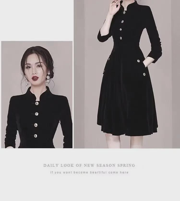 Retro-Swing-Kleid im Hepburn-Stil: 2023 Frühling Socialite Chic mit Stehkragen