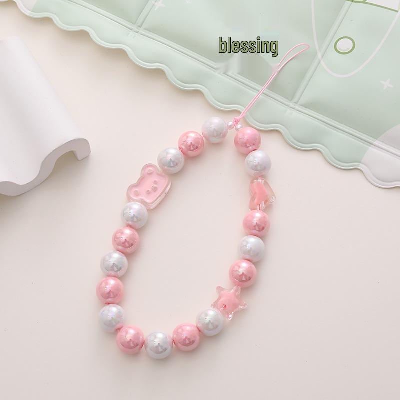 Colorful Bear Cartoon Phone Case Lanyard with Square Plaid Electroplating