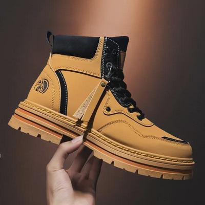Three-Color Men's Retro Matte Leather High-Top Martin Boots with Thick Soles